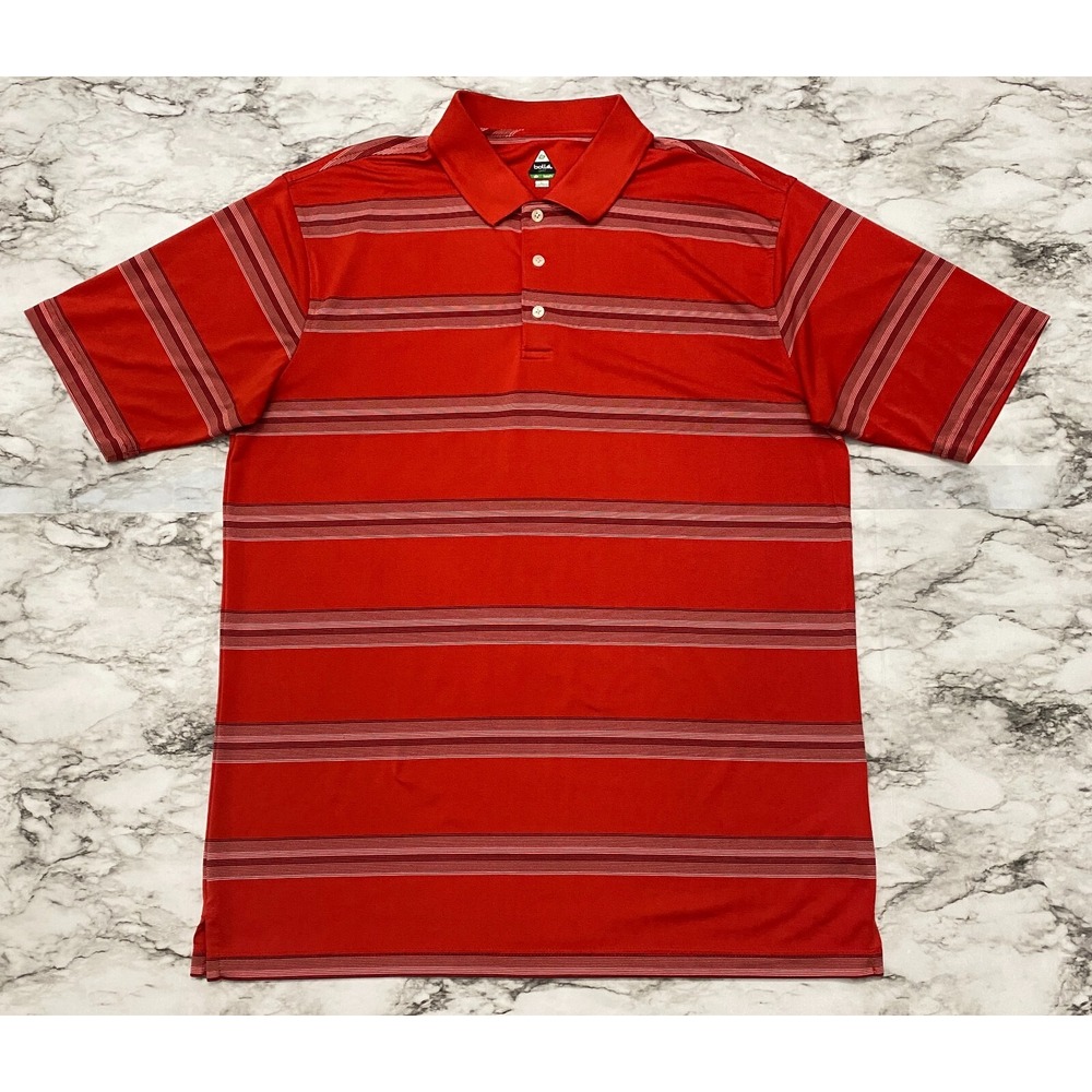 Bolle Golf Polo Mens Shirt Size L Red Striped Tech Short Sleeve Pullover